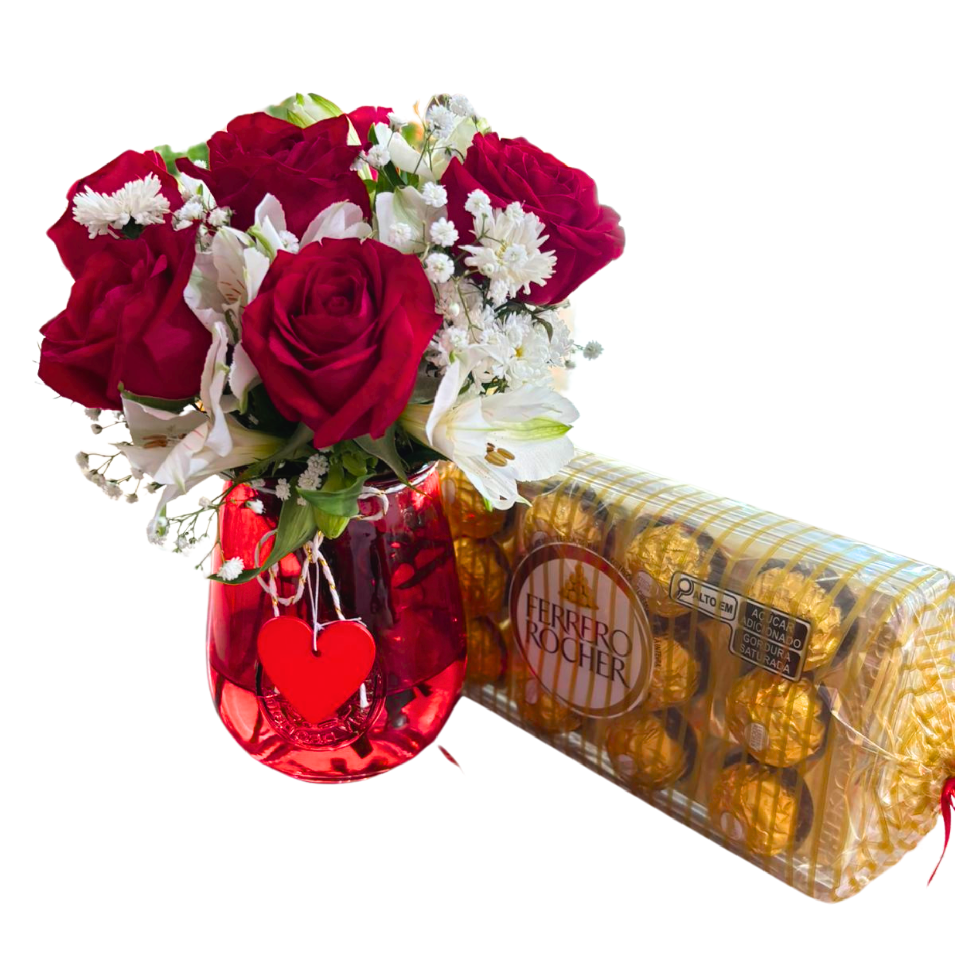 Arranjo de Flores vermelhas com Ferrero Rocher