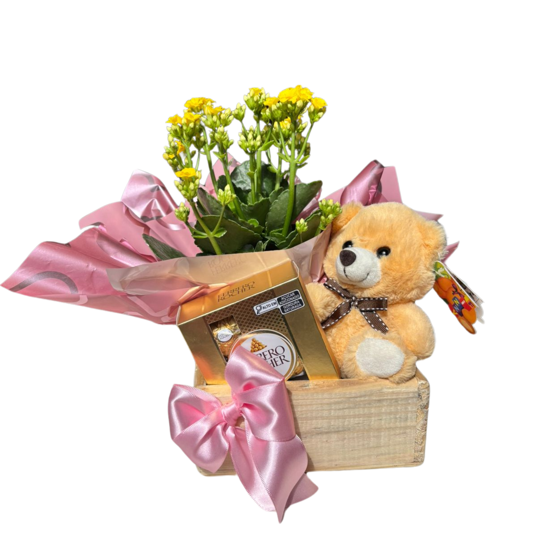 Mini Caixinha madeira com ursinho e ferrero