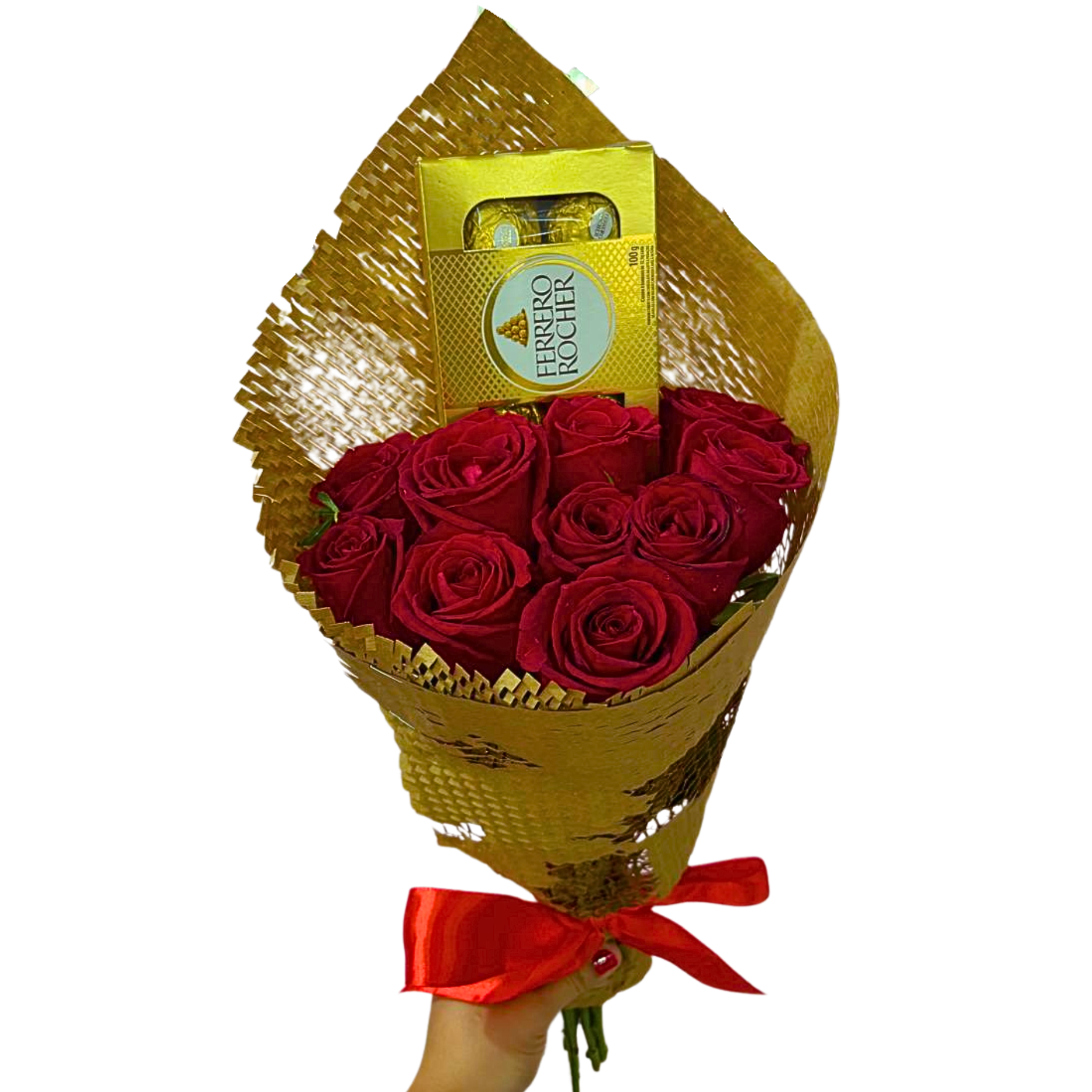 Combo 10 Rosas vermelhas e Ferrero Rocher