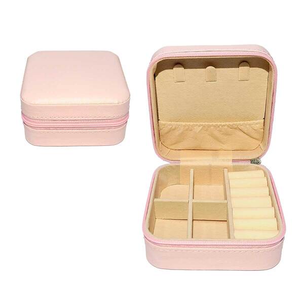 Mini Porta joias Port�til C Z�per Compacto - Rosa