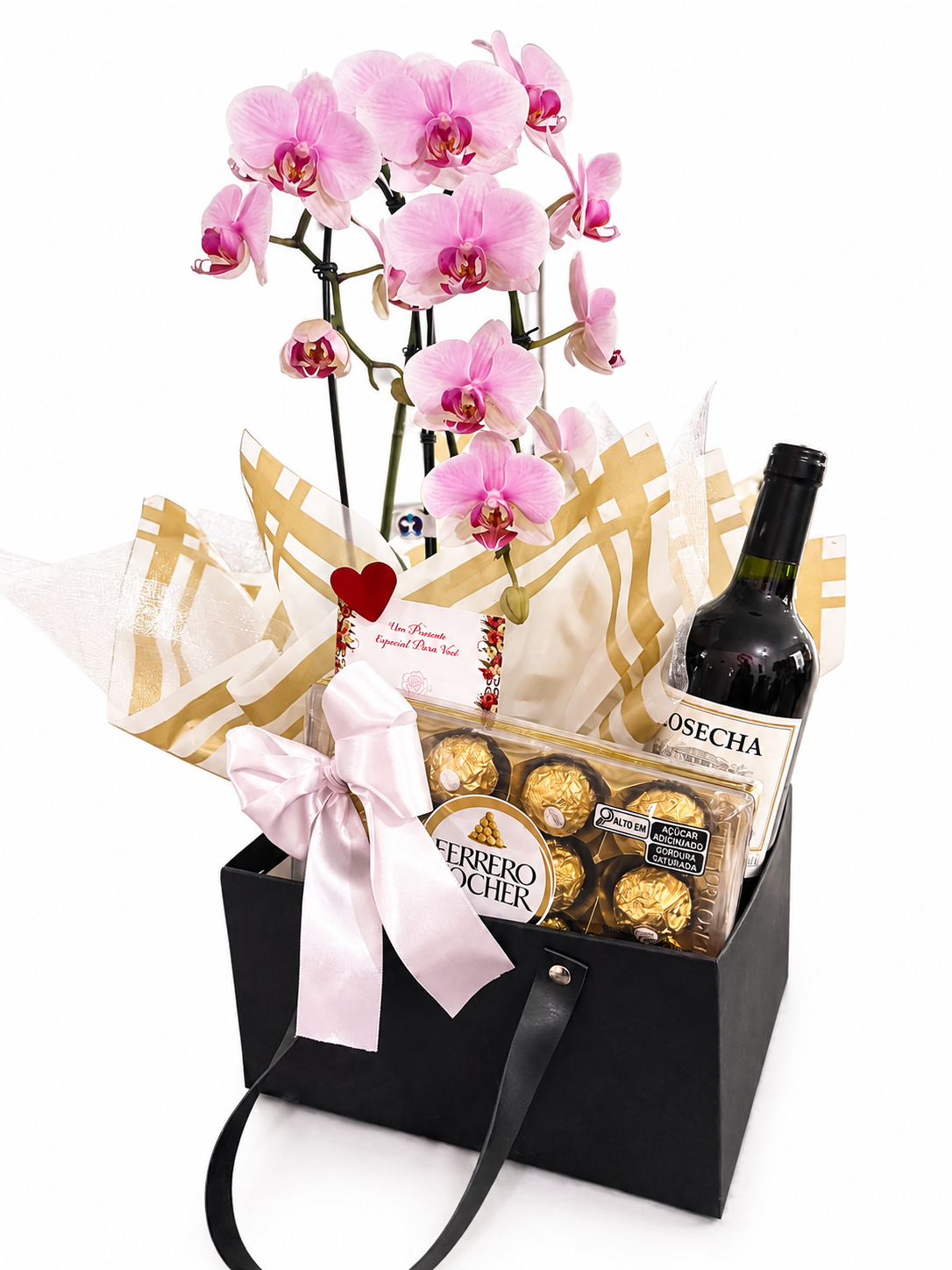 Box Especial com Orqu�deas Vinho e Chocolates